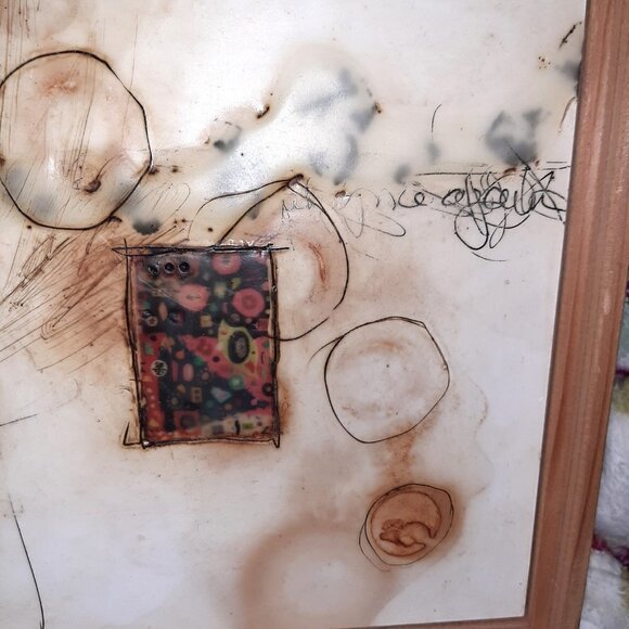 Original wax abstract mixed media frame Collage art work Sagebrush 9"x 9" signed - Picture 4 of 10